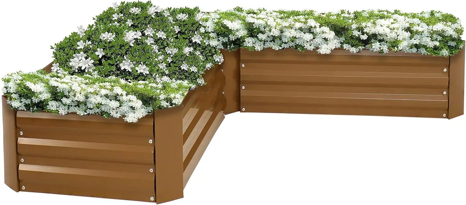 

11.75" H Raised Metal Garden Bed Galvanized Raised Garden Bed Outdoor for Vegetables and Flowers Brown L Shaped