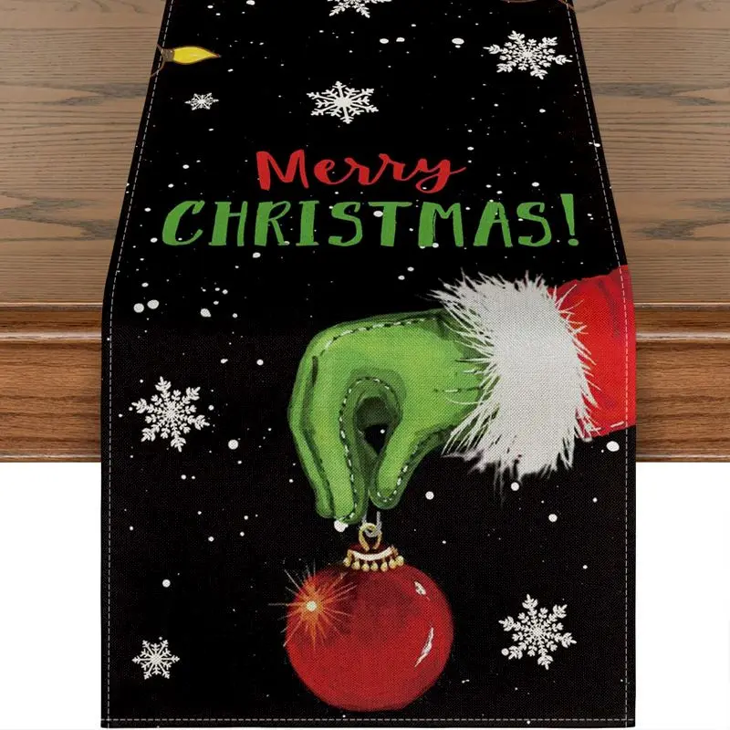 VIKAMA Green Hand Plaid Table Runner, 6 Designs, Decorative Dresser Scarf for Kitchen Dining Holiday Party