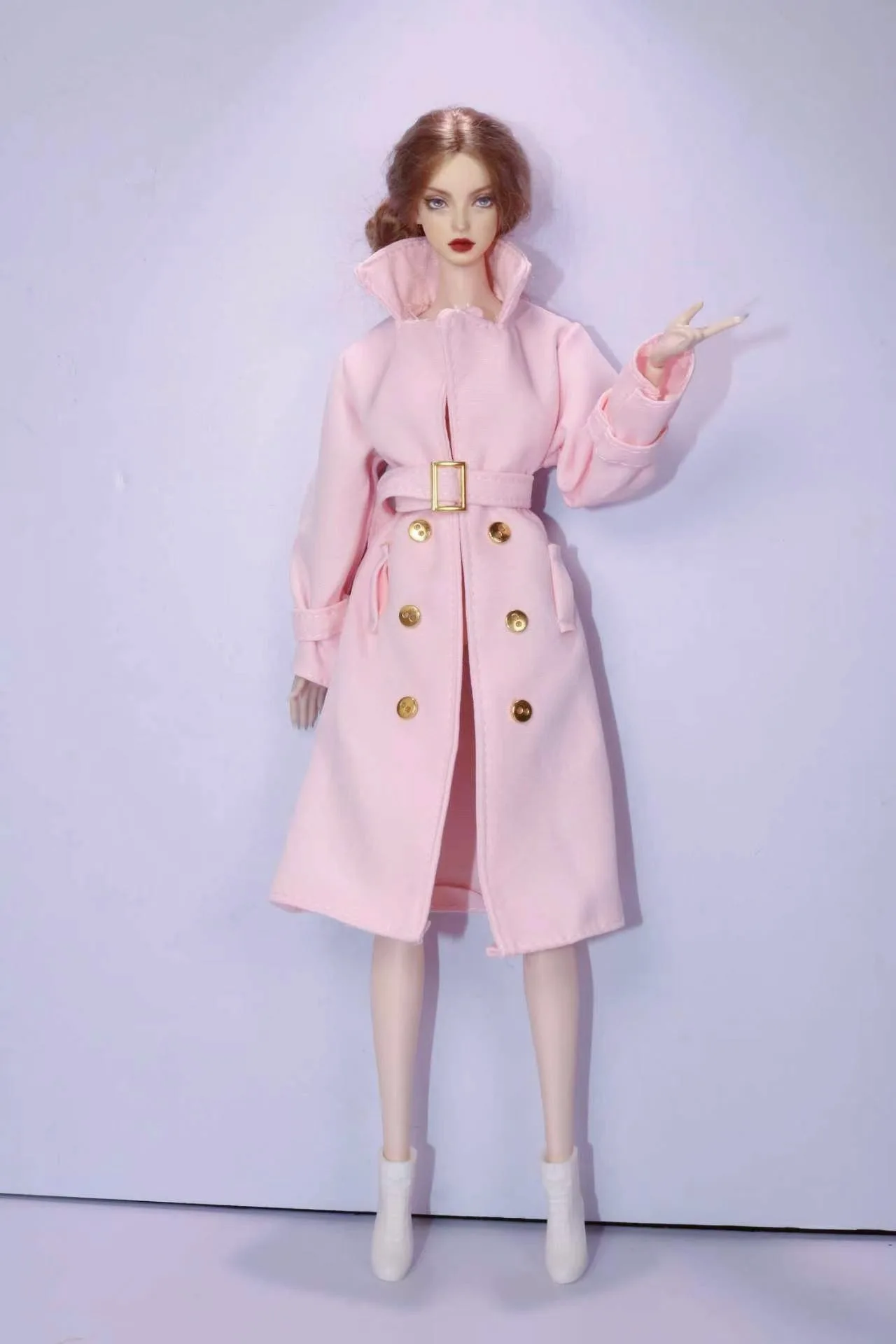 Long Trench Coat Outfit Set with Belt & Boots, Doll Clothes Accessories for 30cm BB FR Doll Dress Up Toy Parts