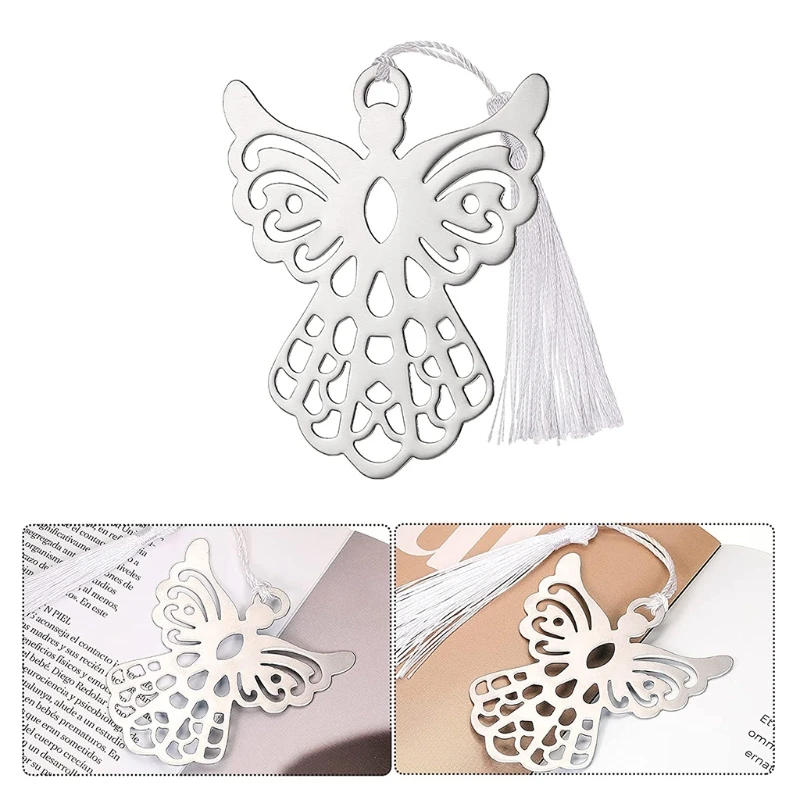 

10Pcs/Pack Hollow-out Angel Bookmark with Tassel Metal Bookmark Classic Book Decorations Class Reward Party Supplies