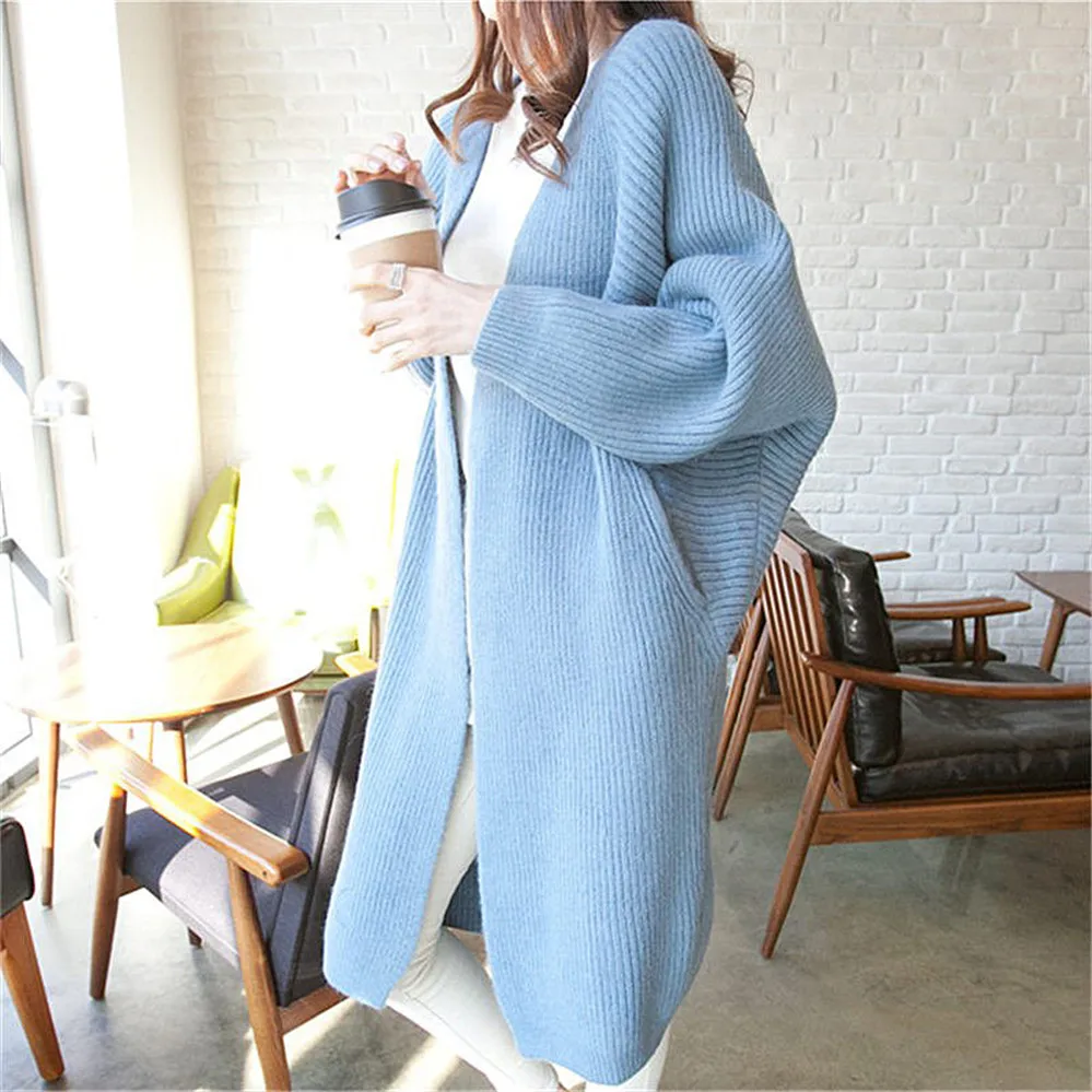 

Long for women winter clothes Knitted fluffy long sleeve Bat Sleeve sweater coat clotkorean style warm vintage Femme Jacket