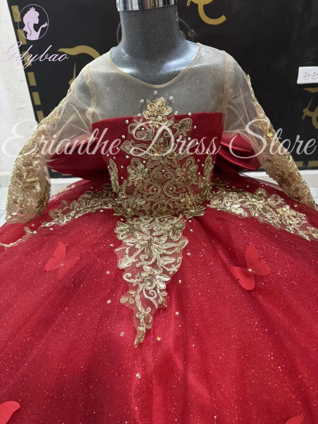 

Customized Flower Girl Dress For Wedding 3D Butterfly Applique Tulle Puffy Kids Birthday Party First Communion Ball Gowns Custom