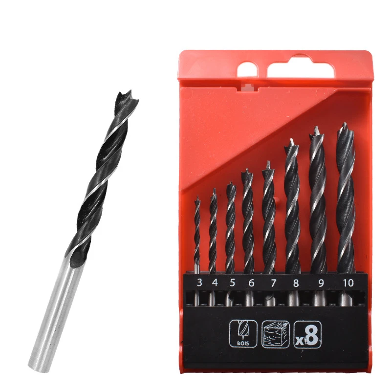 Twist Drill Bit Set, Brad Point Wood Drill Bits, revestido de titânio, Carpintaria, Metal Drilling Bit Tools, 3mm, 4mm, 5mm, 6mm, 7mm, 8mm, 9 milímetros, 10 milímetros, 8 PCes