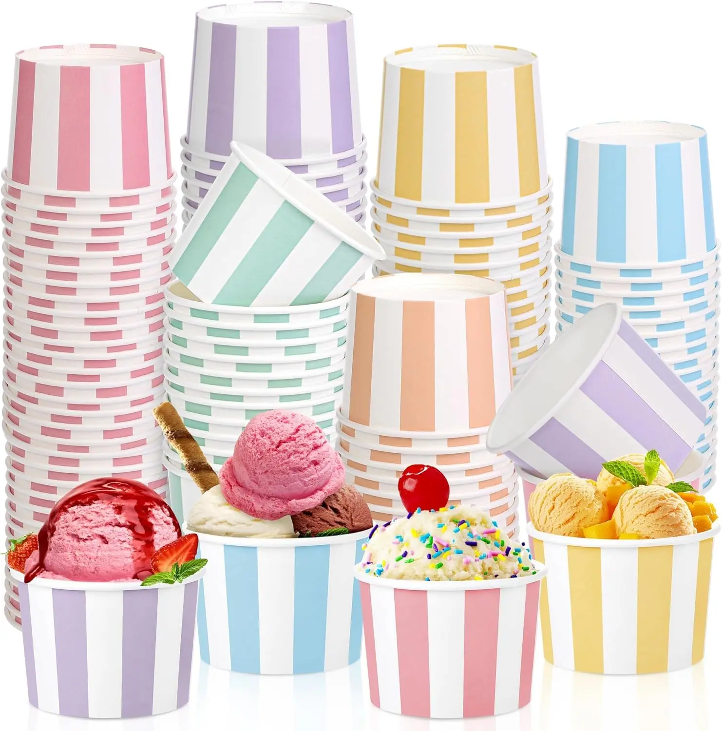 

120 Pack Paper Ice Cream Cups 8 Ounces Disposable Dessert Bowls Ice Cream Containers Soup Snack Dessert Yogurt Sundae Bo