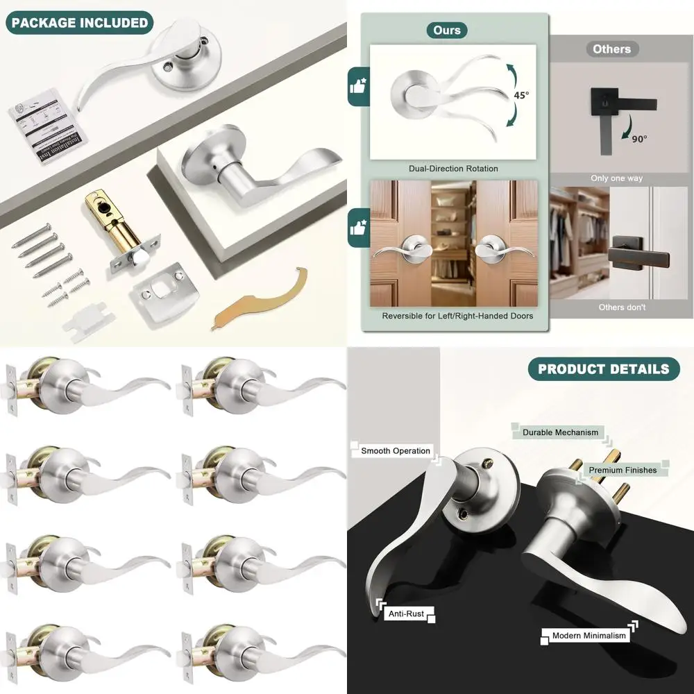 

Матовый никель, 8 шт., внутренние рычаги проходных дверей с замками для дверей прихожей и шкафа
