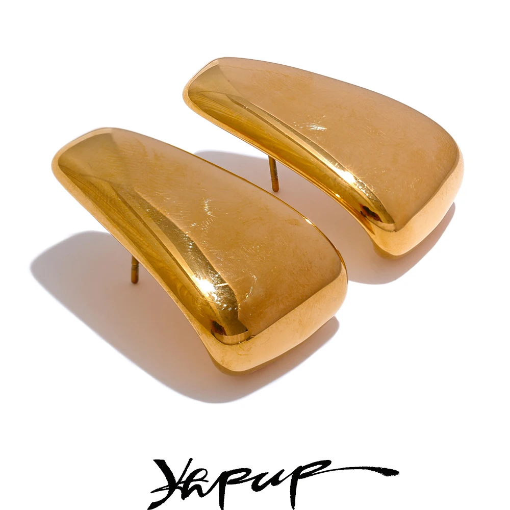 Yhpup Minimalist Glossy Smooth Stainless Steel Unusual Earrings Waterproof Metal Individualistic Charm Jewelry Bijoux Femme