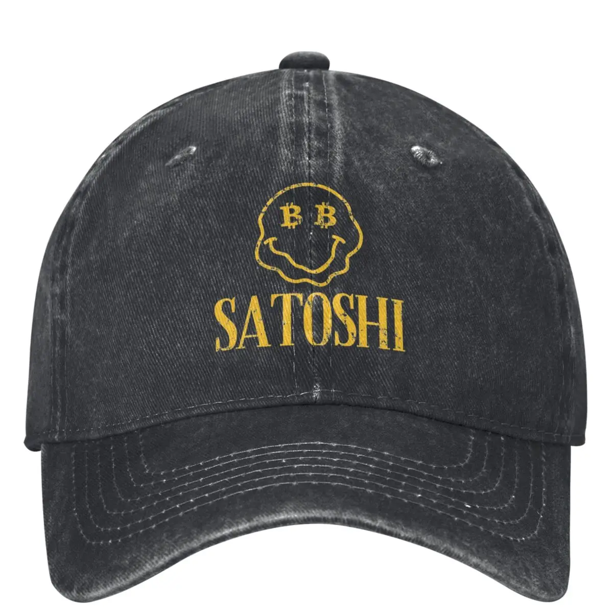 Yellow Blockchian Bitcoin Satoshi Washed Baseball Cap Funny Face Fashion Hip Hop Dad Hats Summer Unisex Men Baseball Caps