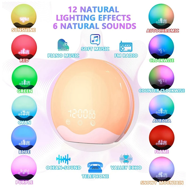 Sunrise Alarm Clock Wake Up Light With Touch Control, Dual Sided Natural Light Alarm Clock For Heavy Sleepers, Bedroom, Durable