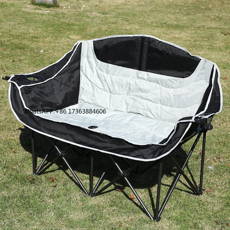 Hiking Travel Loveseat Adult Double Folding Beach Picnic Chair Metal Material Two Seat Camping Chair Double Person Folding Chair