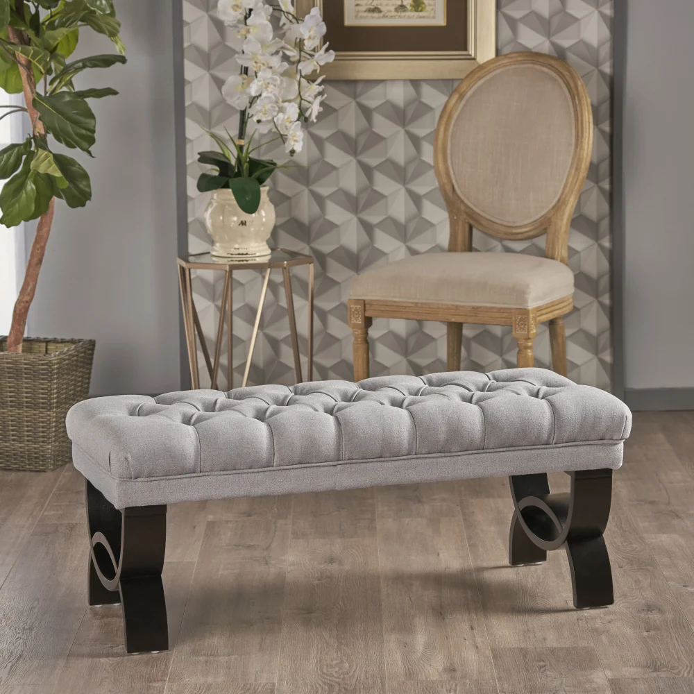 Modern Fabric Ottoman Bench,Luxurious Button Tufting Upholstered Ottoman Diamond Stitching,Bench Ottoman for Living Room Bedroom