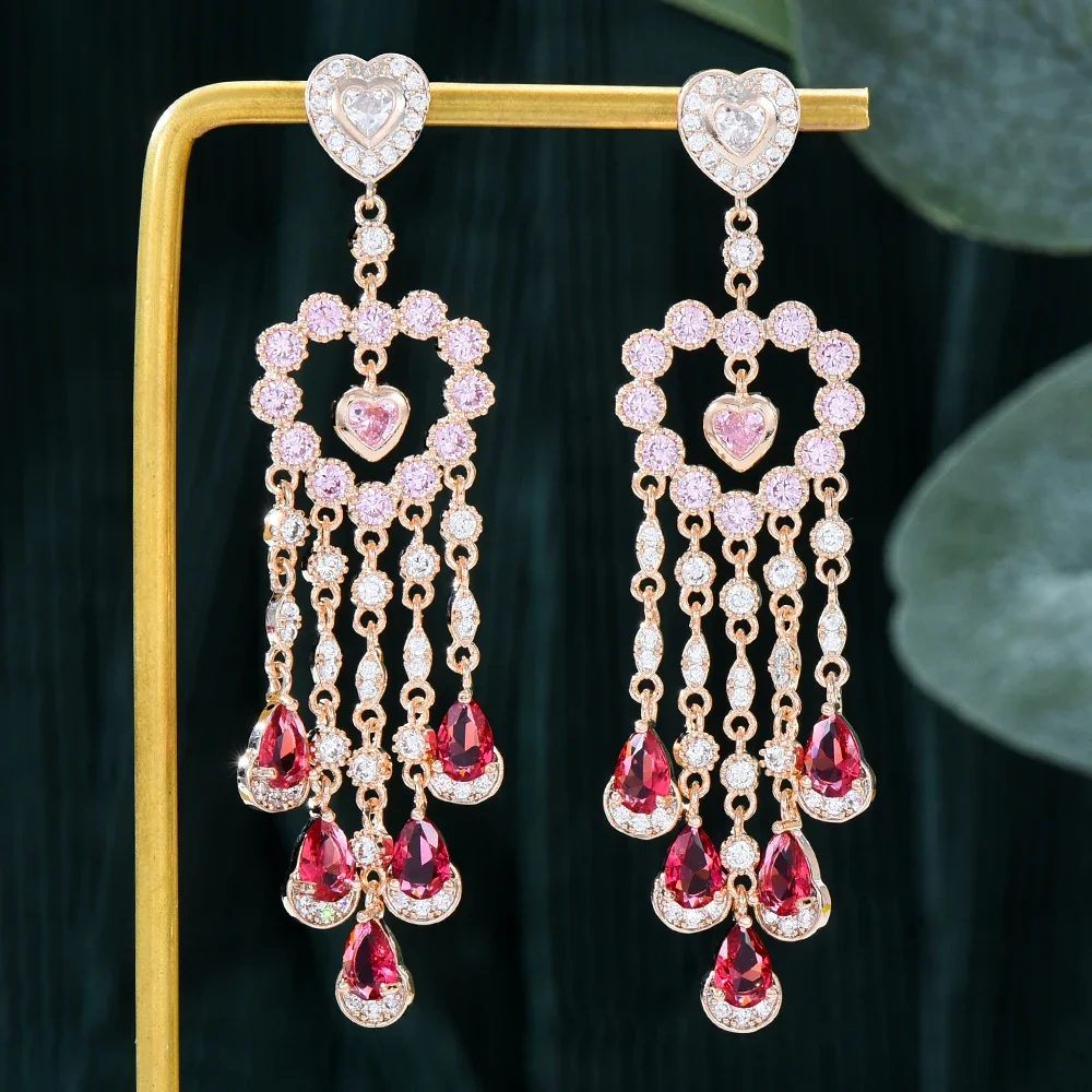 Missvikki Lolita Style Heart Tassel Drop Earrings For Women Bridal Wedding Party Daily Trendy Sweet Romantic JewelryHigh Quality