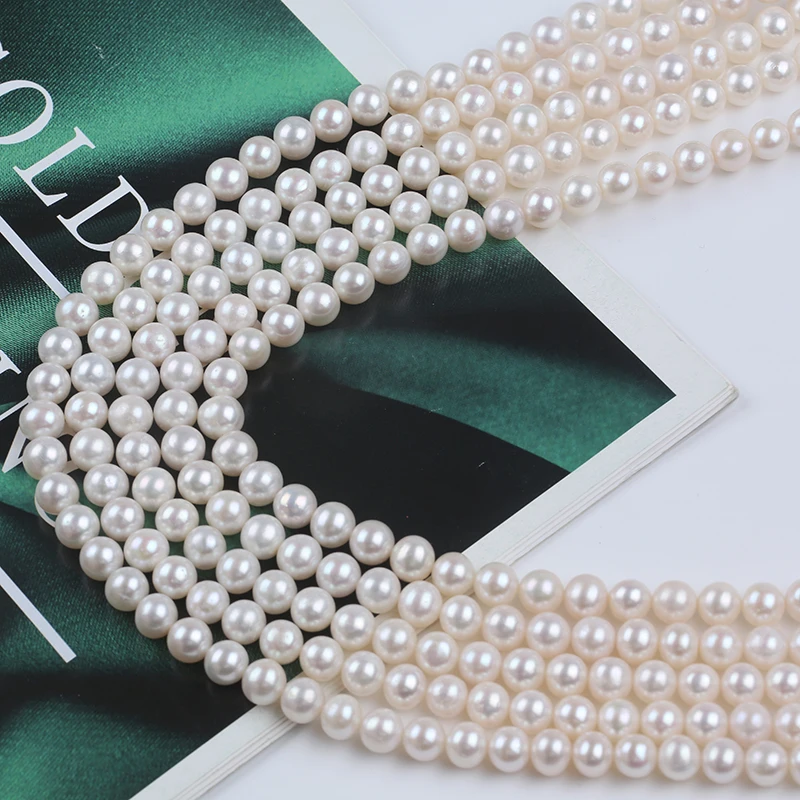 

Wholesale white 7.5-8mm perfect round shape cultured freshwater pearl strands for jewelry making