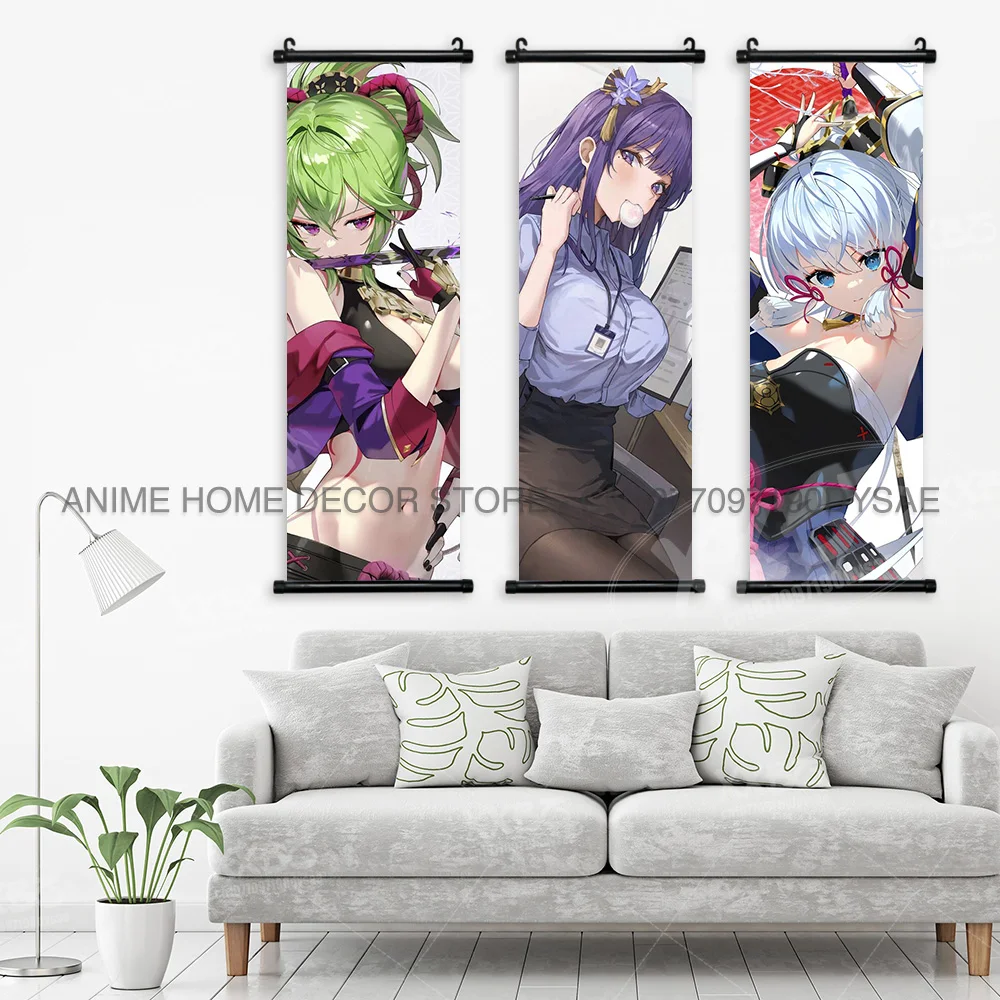Game Genshin Impact Poster Sexy Anime Mona Home Decor Scroll Picture Sucrose Wall Art Decorative Hanging Painting Interior Mural