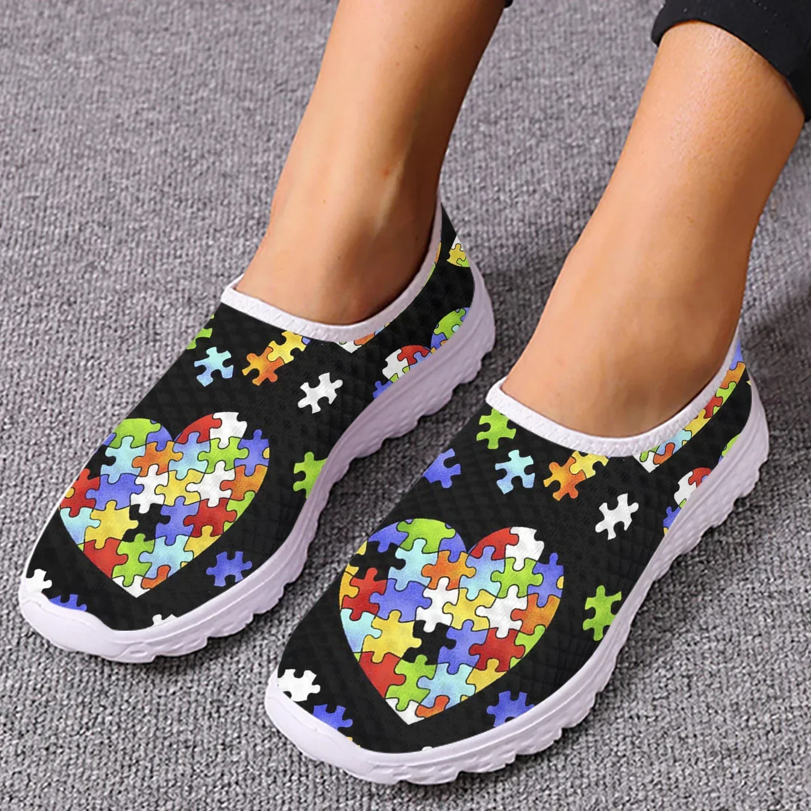 

Autism Awareness Themed Design Mesh Shoes Comfortable Leisure Shoes Breathable Casual Sneakers Soft Soled Shoes
