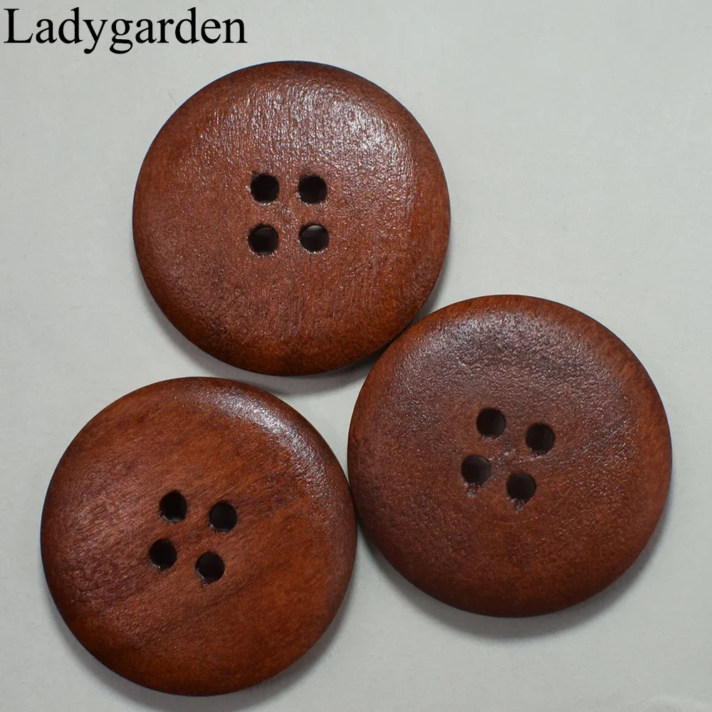 20PCS 30MM Big Round Wooden Buttons Brown Natural Color Wooden Buttons Handmade Scrapbooking for Wedding Decor Sewing Button