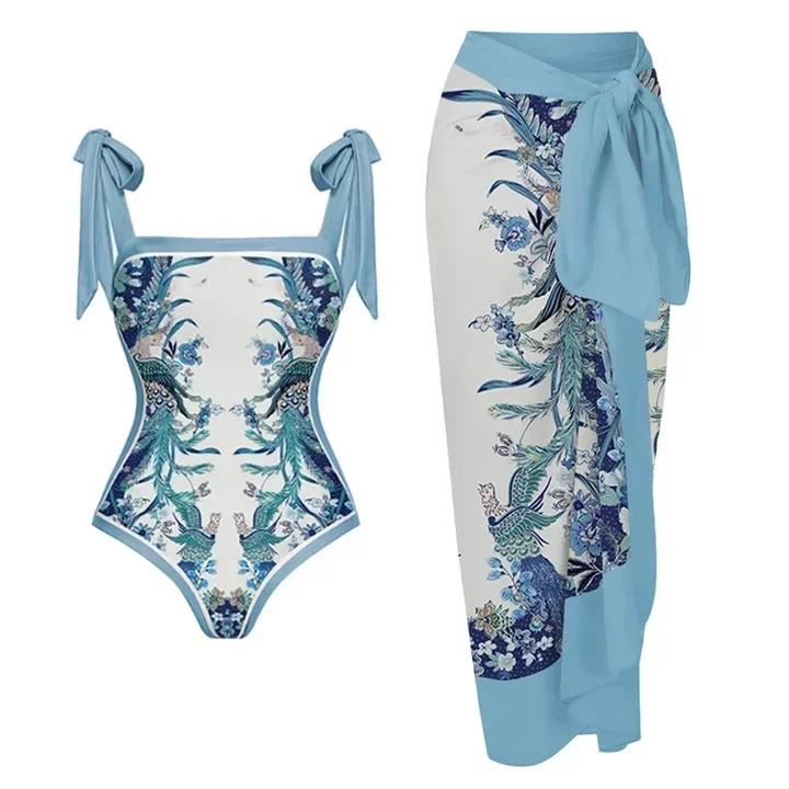 Sexy femmes couvrir maillots de bain Vintage une pièce nœud maillot de bain vêtements de plage maillot de bain impression Double face conception réversible