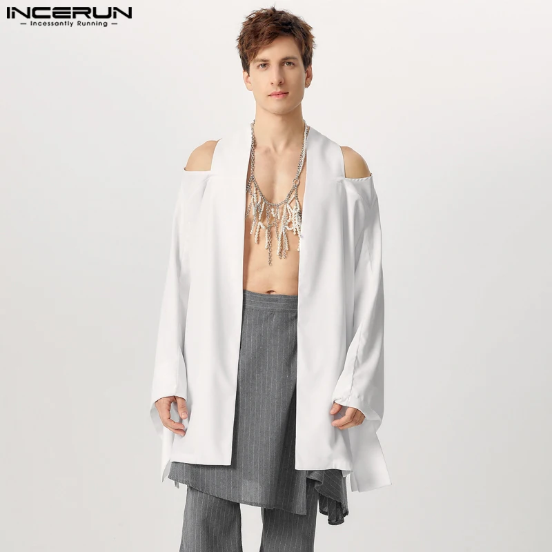 Handsome Men's Tops INCERUN Sexy Hollow Design Suit Coat Casual Clubwear Male Hot Selling Long-style Solid Sleeved Blazer S-5XL