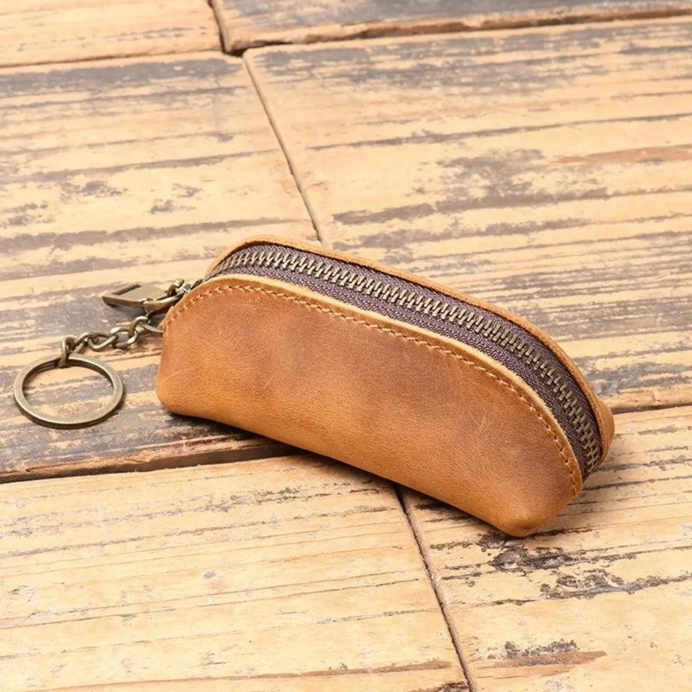 Portable Leather Leather Coin Purse Zipper Multifunctional Key Pouch Card Case Men