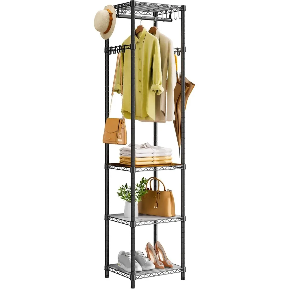 

R1 Clothes Rack Heavy Duty, Clothing Racks for Hanging Clothes, Garment Rack with Storage Shelves, Small Coat Rack Freestanding