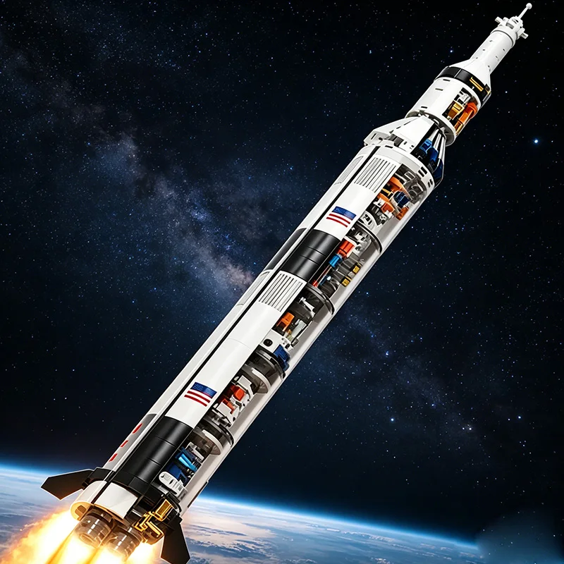 MOC Space Series Saturn V Space Rocket Plane Building Blocks DIY Creative Model Puzzle Toy Birthday Gift view 4