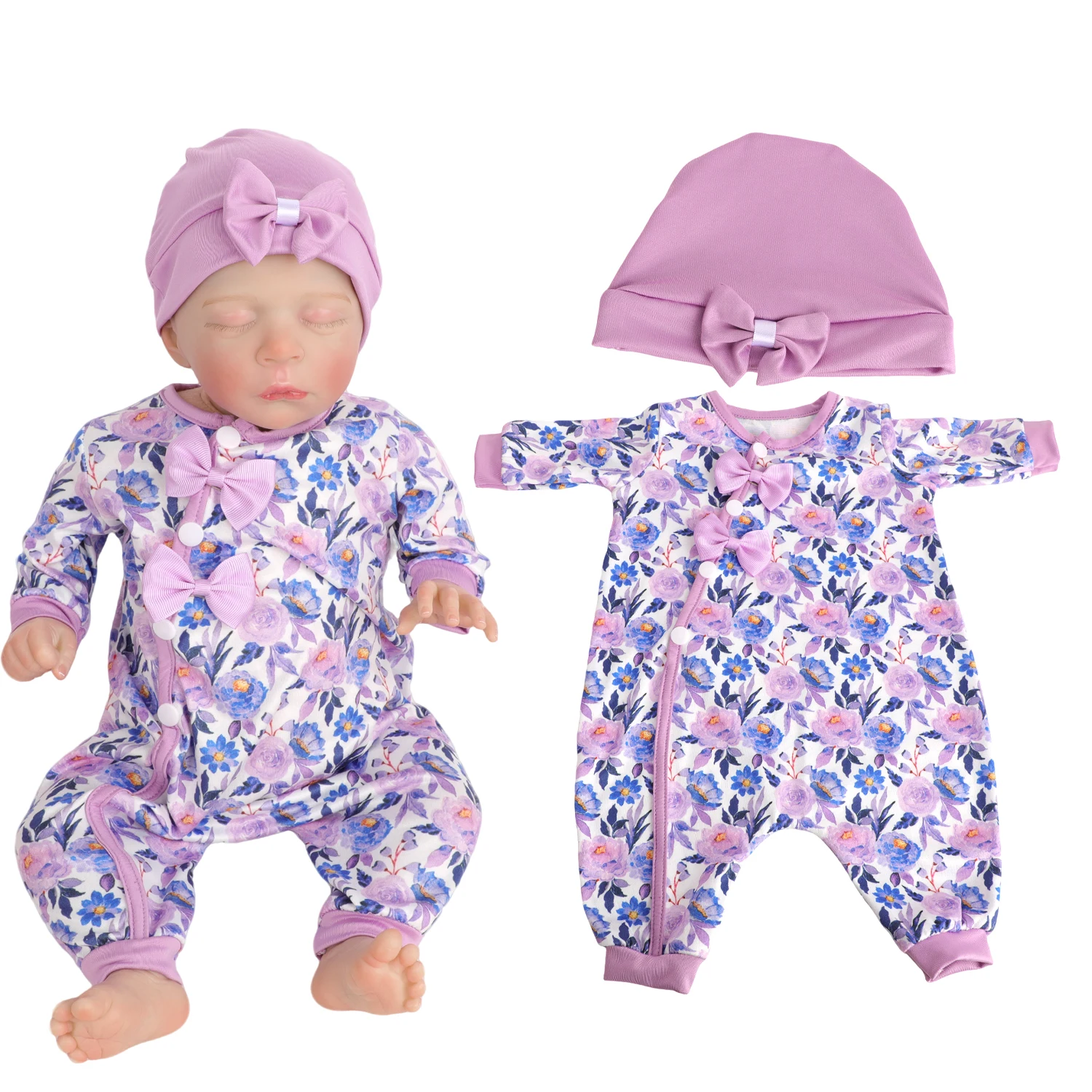 Ubranka dla lalek Reborn dziewczynki 17-18 cali, kombinezon, uroczy strój z motywem kwiatów, motyla i krowy mlecznej dla lalek Reborn dziewczynki 43-46 cm, zabawka.