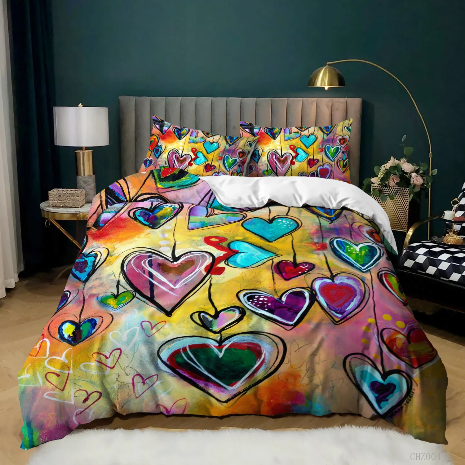 

Rainbow Love Bedding Set Flower Abstract Dandelion Duvet Cover with Pillowcase Twin King Double Single Size for Kids Adults Gift