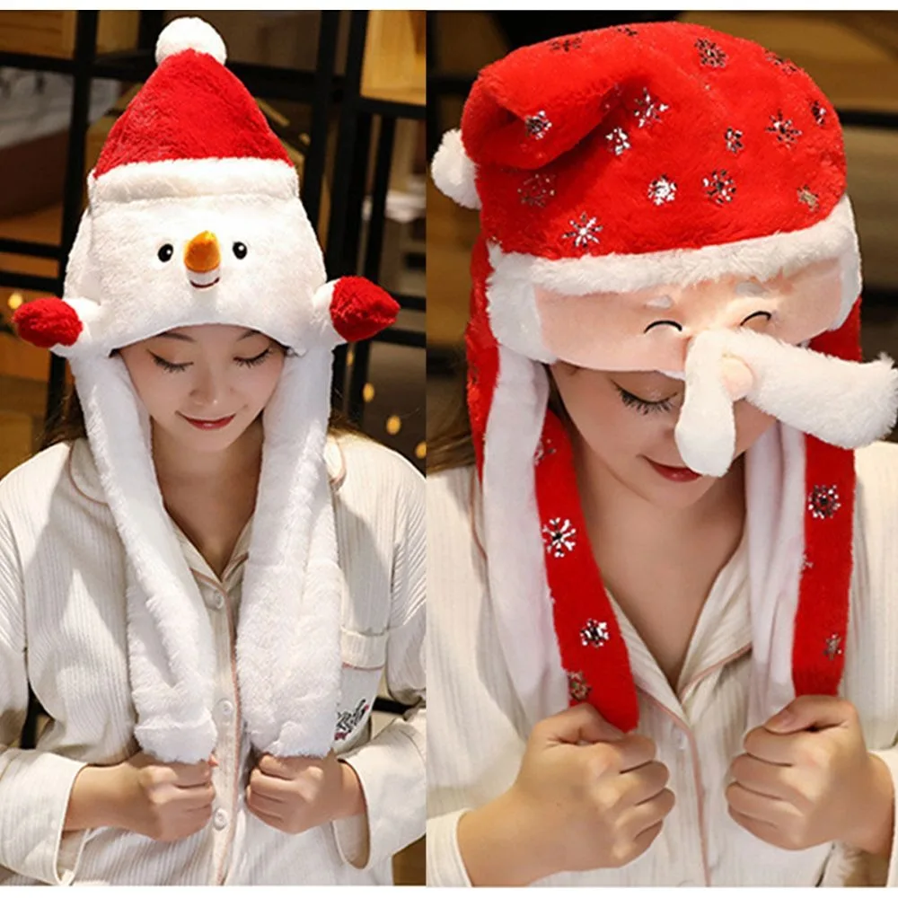 Cute with Ears Will Move Santa Claus Hat with Air Bags Soft Christmas Hats Xmas Decoration Adult