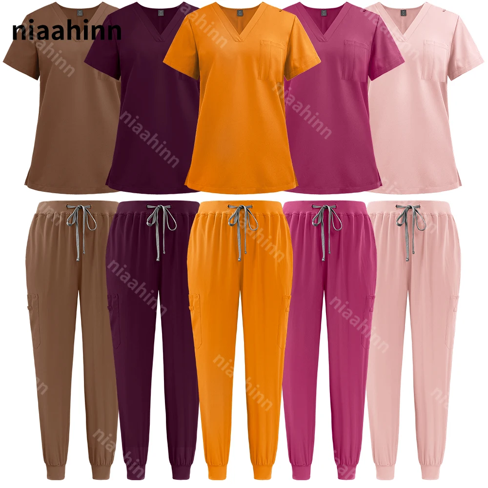 Niaahinn Medical Scrubs Women Suits Nurse Set Women Medical Accessories Anti Wrinkle Pet Grooming Hospital Uniform Surgical Sets