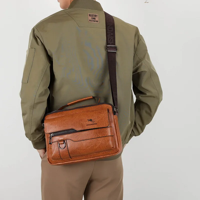 Luxury Kangaroo Brand Messenger Bags Men Leather Casual Crossbody Bag For Men Brown Black Business Shoulder Bag Male Handbag