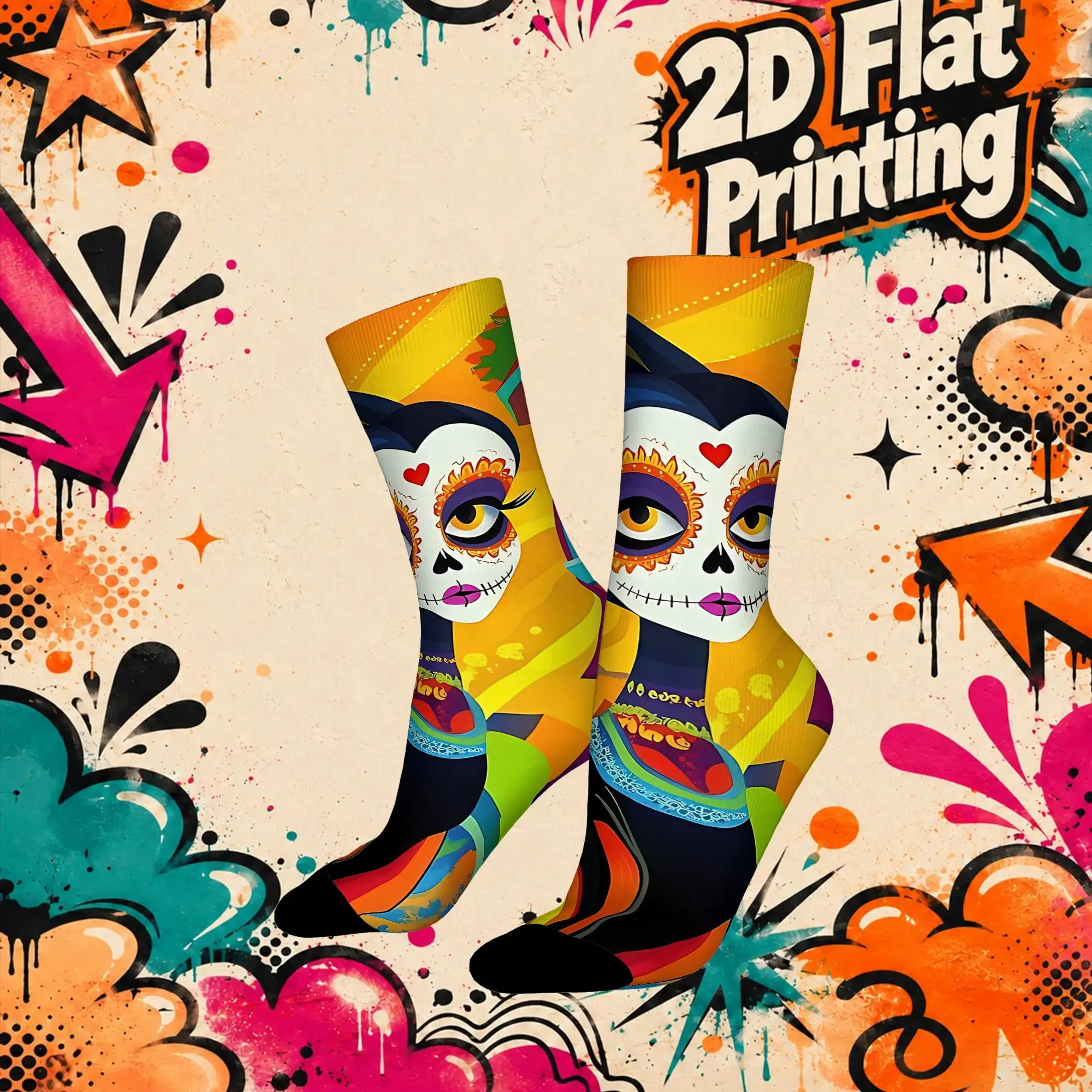Sugar Skull Canvas Print Funny Men's compression Socks Unisex items Crew Sock Cycling socks