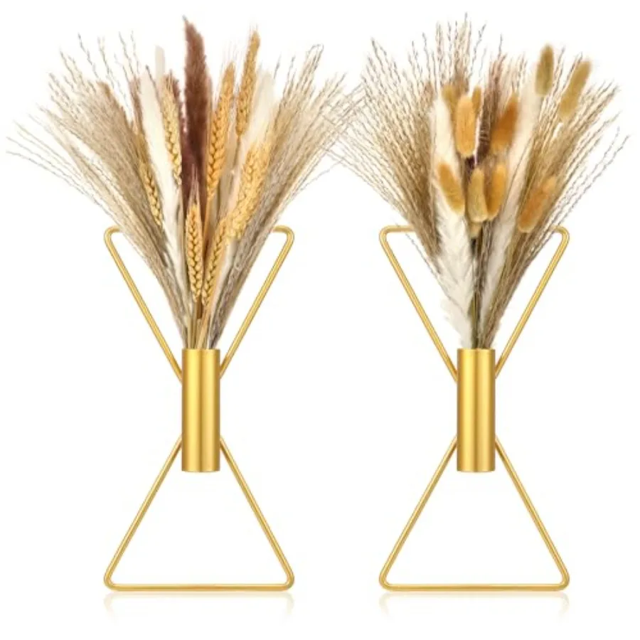 

2 Pcs Boho Gold Wall Decor Metal Wall Art X Shaped Hanging Planters with Artificial Pampas Modern Home Gold Bathroom Decor for