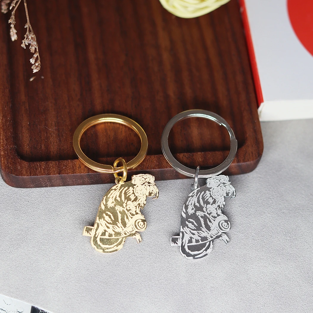 Stainless Steel Tamarin Monkey Ornament Pendant Key Chain Custom ID Phone Tag New World Primate Zoo Animals Key Chain for Men