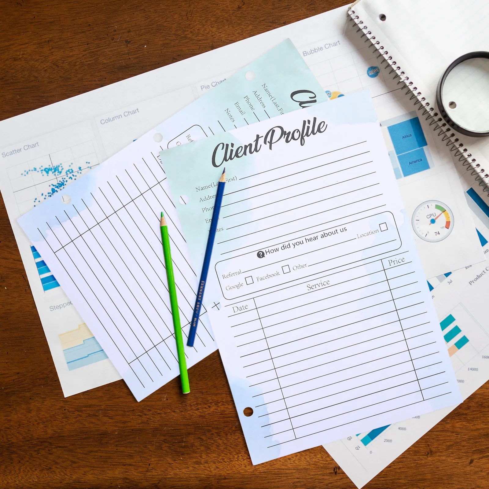 

50Pcs Client Profile Cards Hole-Punched Paper Sheets for Binder Organizers Salon Customer Record Documentation