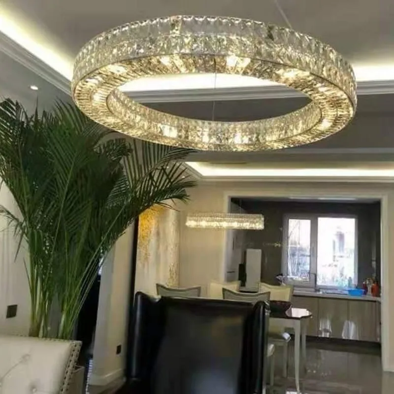 

American crystal chandelier living room dining room light luxury postmodern minimalist creative villa hotel round crystal lamp