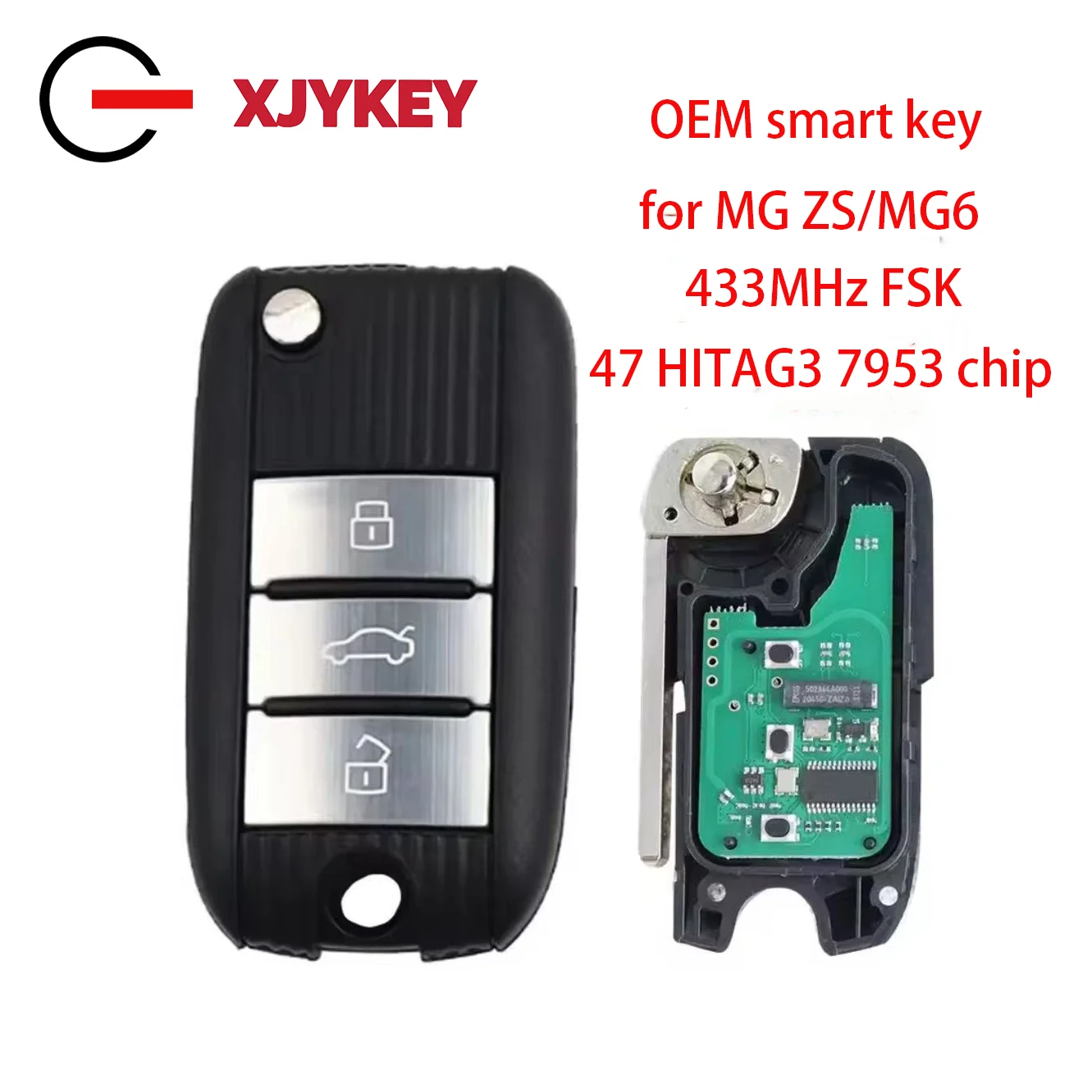 

XJY OEM For MG ZS/MG6 Flip Folding Smart Remote Key Fob 3 Buttons 434Mhz FSK 47 HITAG3 7953 Chip