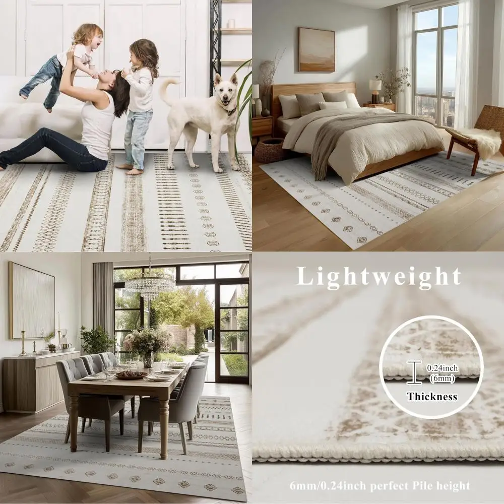 

Моющиеся коврики из богемной шерсти 8x10 для гостиной, спальни или столовой с нескользящей подложкой (бежевый)