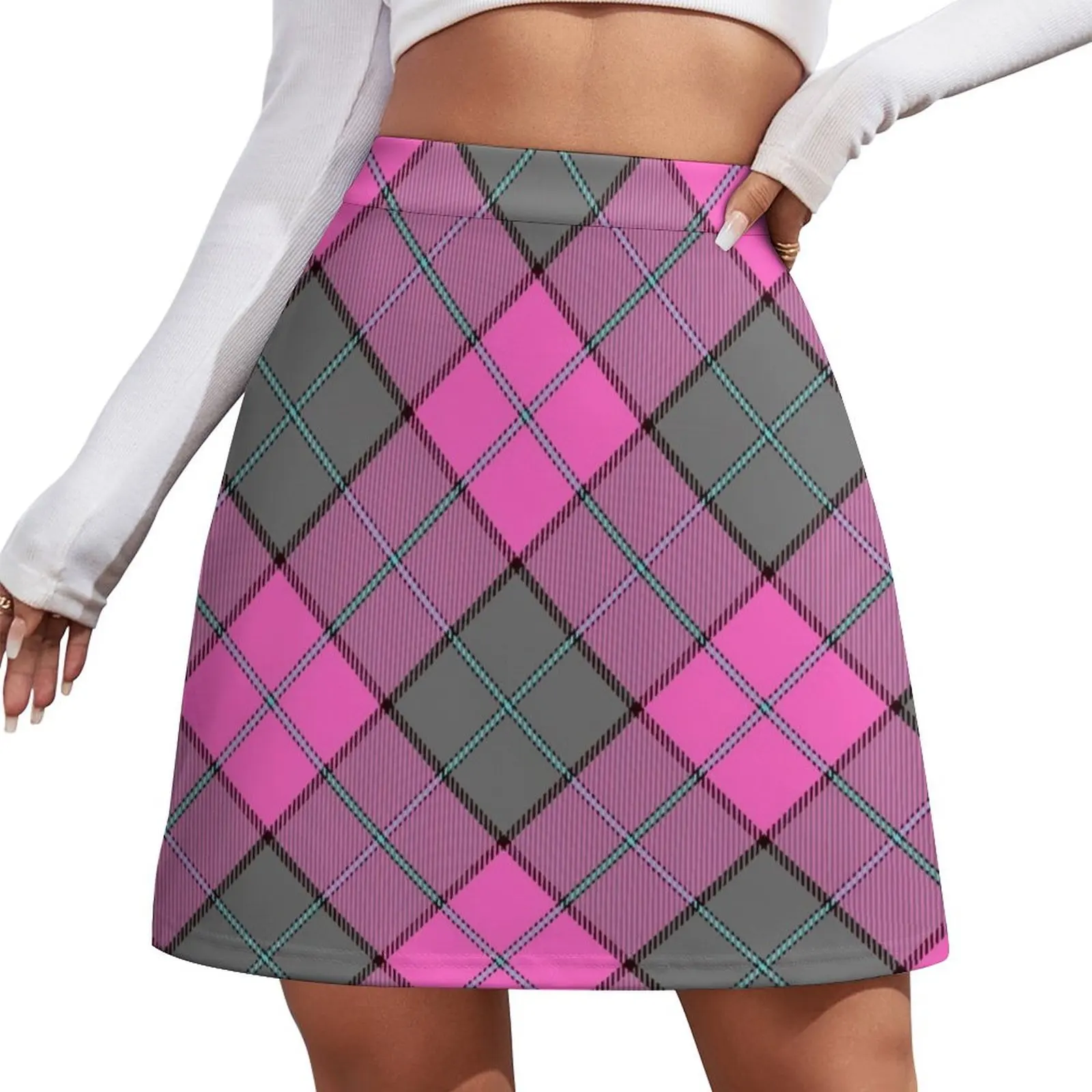 

Pink & Grey Tartan Mini Skirt skirt sets korean summer clothes skirts for woman