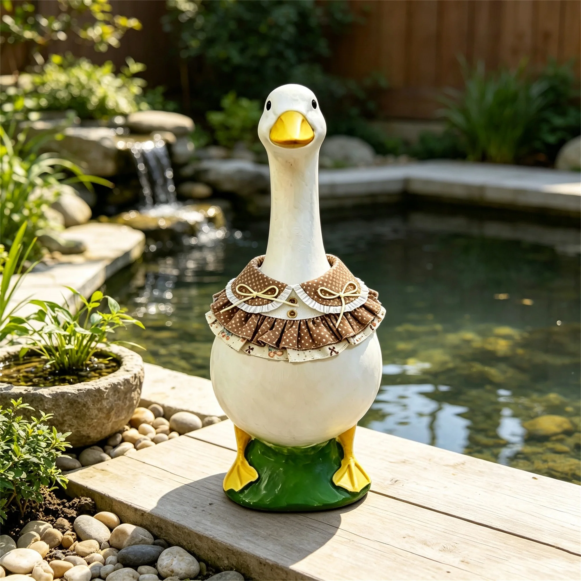 Porch Goose Outfits Bow Dots Print Collar Statue Accessories Garden Decor