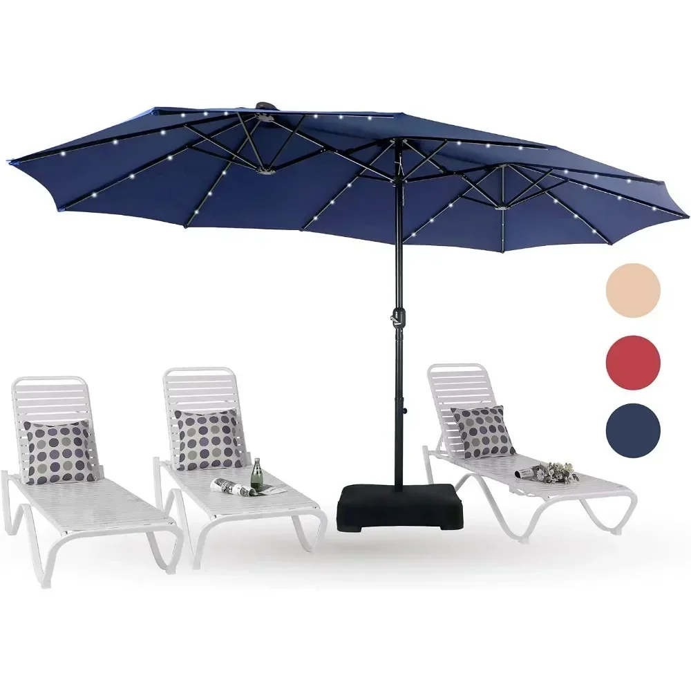 15 Foot Terrace Umbrella, Double-sided Outdoor Rectangular Umbrella with 36 LED Lights, Including Umbrella Rack (bracket)