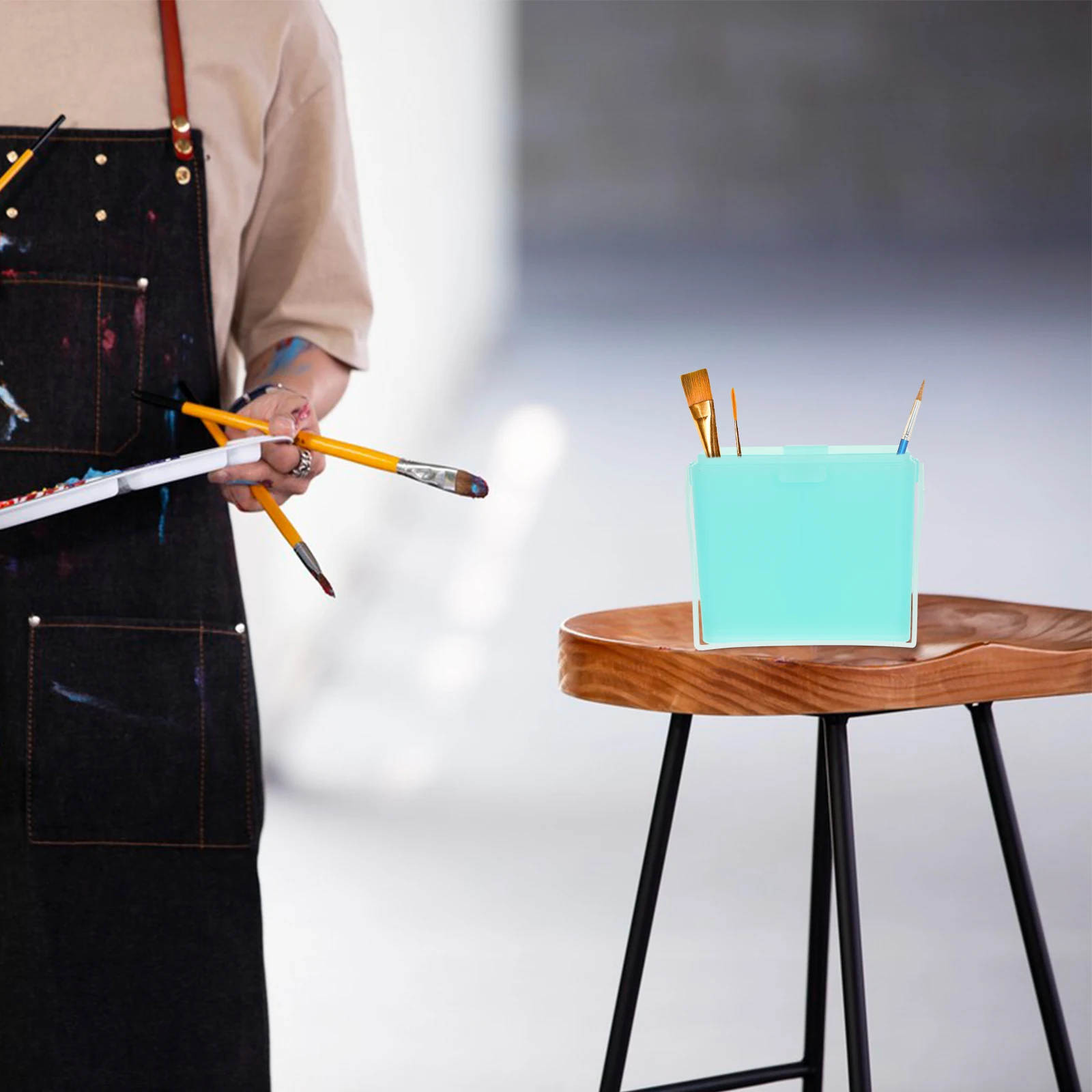 

Portable Paint Brush Washer Reusable Water Bucket Yellow Office Storage Box Marker Holder Watercolor Palette Household Plastic