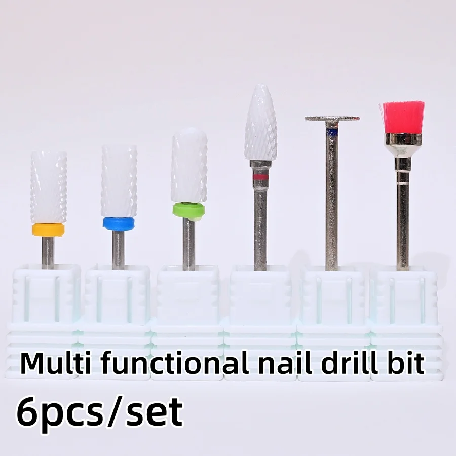 

6pcs nail drill bit multifunctional ceramic set for nail art processing tools