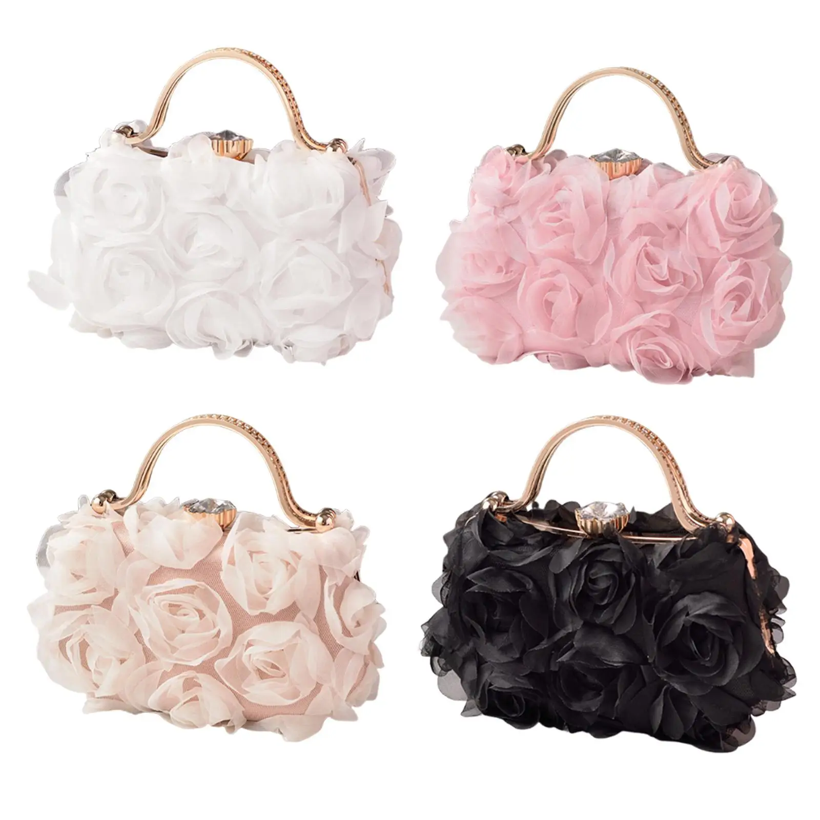 

Rose Hand Bag Compact Evening Clutch for Lipstick Prom Wedding Cards Coins Woman