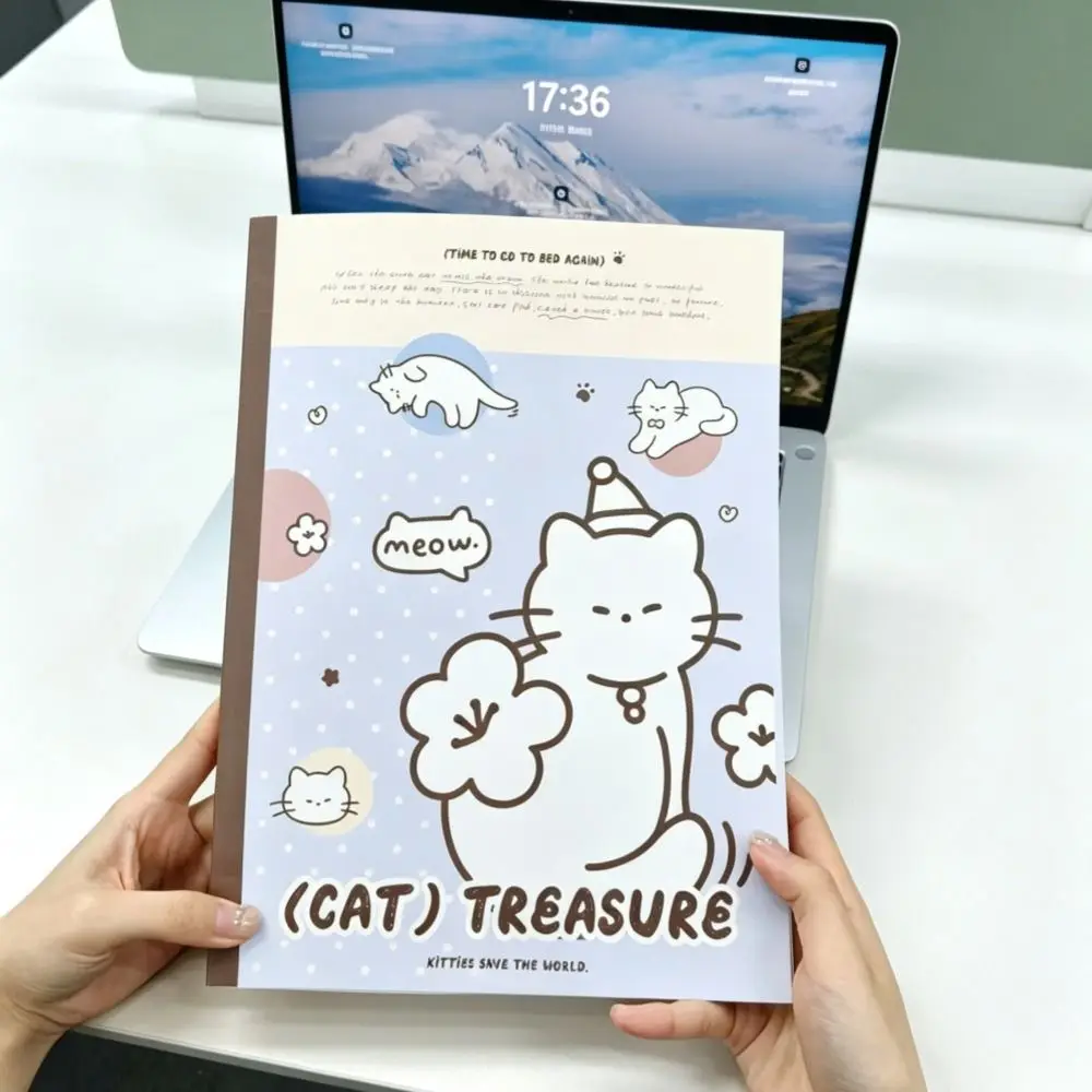 Perforated Tear Off Page Cat Notebook 180 Degree Flat Lay 200 Page Practice Book 55gsm Paper Side Glue Binding
