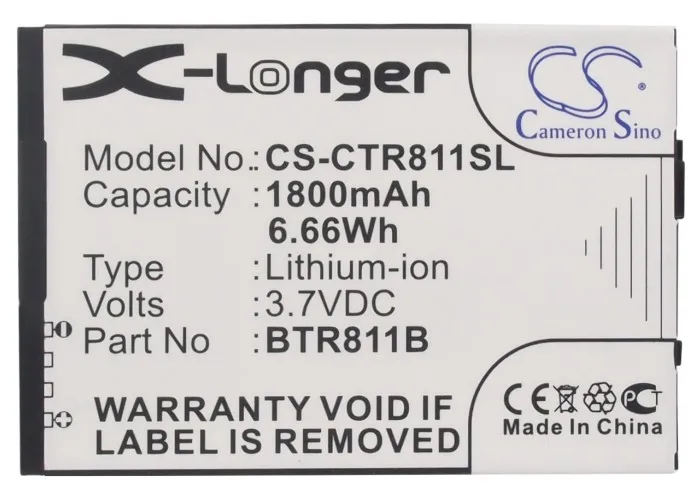 Batería de repuesto CS para Casio Commando 2,Commando 4G LTE,C811,CA201 PN:BTR811B,CA-201L1 1800mAh / 6.66Wh