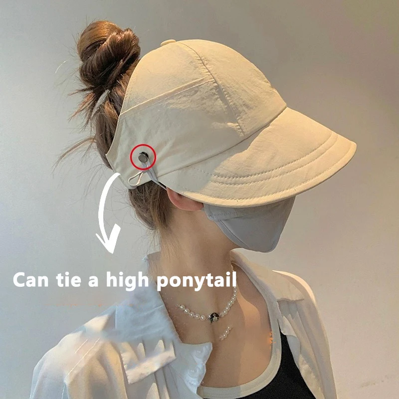 

Foldable Wide Brim Ponytail Sun Hat Drawstring Adjustable Cap Summer Quick-dry Visor