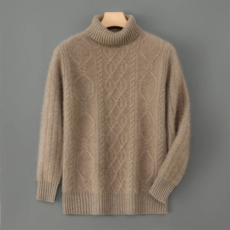 

Autumn/Winter New Men's Thickened Turtleneck Sweater 100% Merino Wool Knitted Top Casual Fashion High Reverse Collar Pullovre