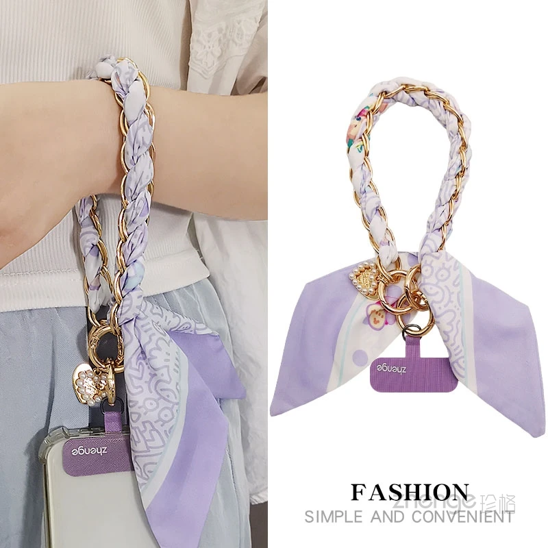 

Silk Scarf, Mobile Phone Lanyard, Women's Wrist, Heart Tag Pendant, Outdoor Anti Loss Fashion