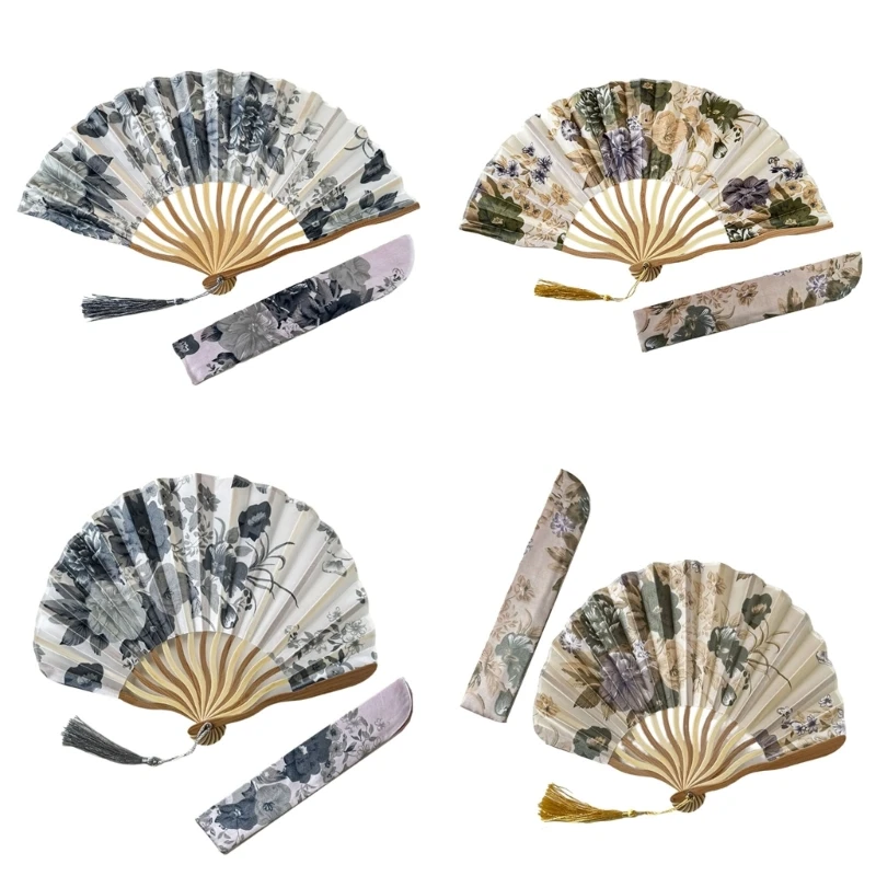 

Chinese Folding Fan Vintage Floral Pattern Hand Fan for Home Decors and Travel