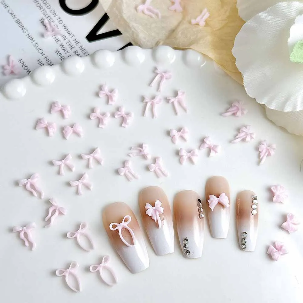 100 pièces rose mixte résine nœud papillon Y2K Nail Art breloques en vrac 3D ruban nœud papillon Nail Art décoration bricolage fournitures