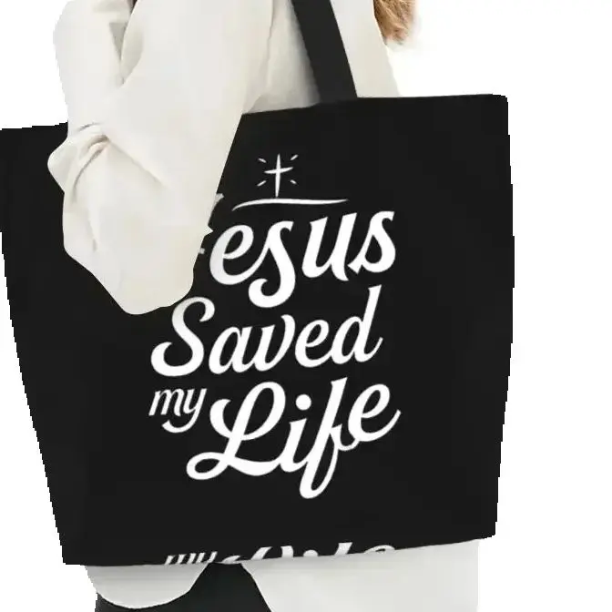 

Jesus Saved My Life Shopping Tote Bag Portable Canvas Shopper Shoulder Handbag